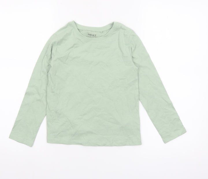 Next Girls Green Long Sleeve Cotton T-Shirt 5-6 Years Basic Crew Neck