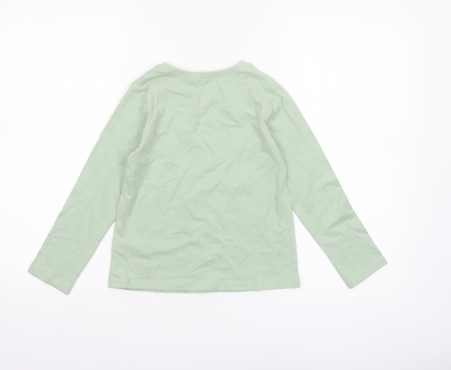 Next Girls Green Long Sleeve Cotton T-Shirt 5-6 Years Basic Crew Neck