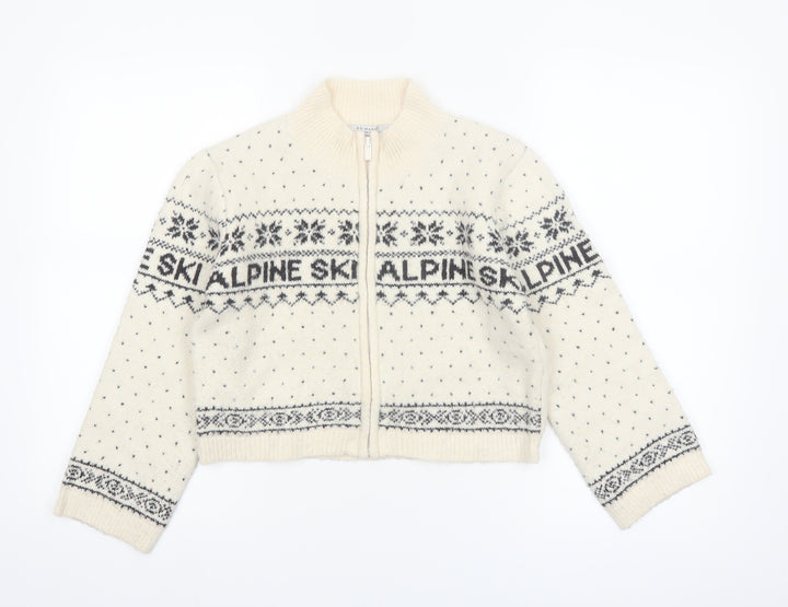 Primark Girls Cream Fair Isle Alpine Ski Full Zip Cardigan 10-11 Years