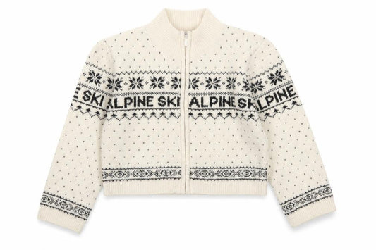 Front view of Primark girls’ cream fair isle alpine ski full zip cardigan 10-11 years