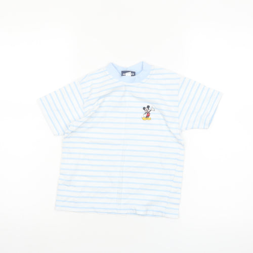 Disney Girls Blue Striped Mickey Mouse Cotton T-Shirt 4-5 Years