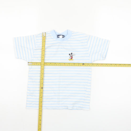 Disney Girls Blue Striped Mickey Mouse Cotton T-Shirt 4-5 Years