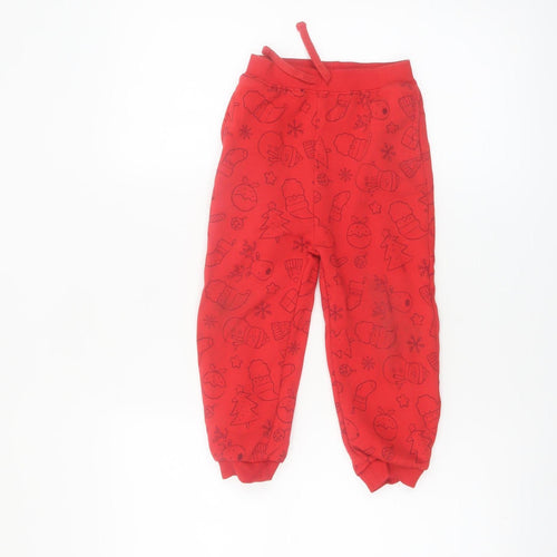 Dunnes Stores Boys Red Christmas Jogger Trousers 3-4 Years Cotton Blend