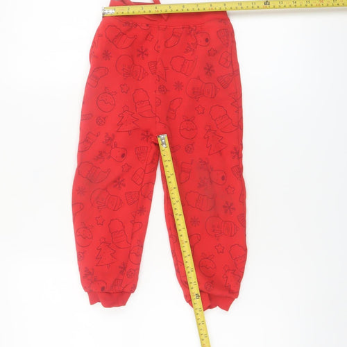 Dunnes Stores Boys Red Christmas Jogger Trousers 3-4 Years Cotton Blend