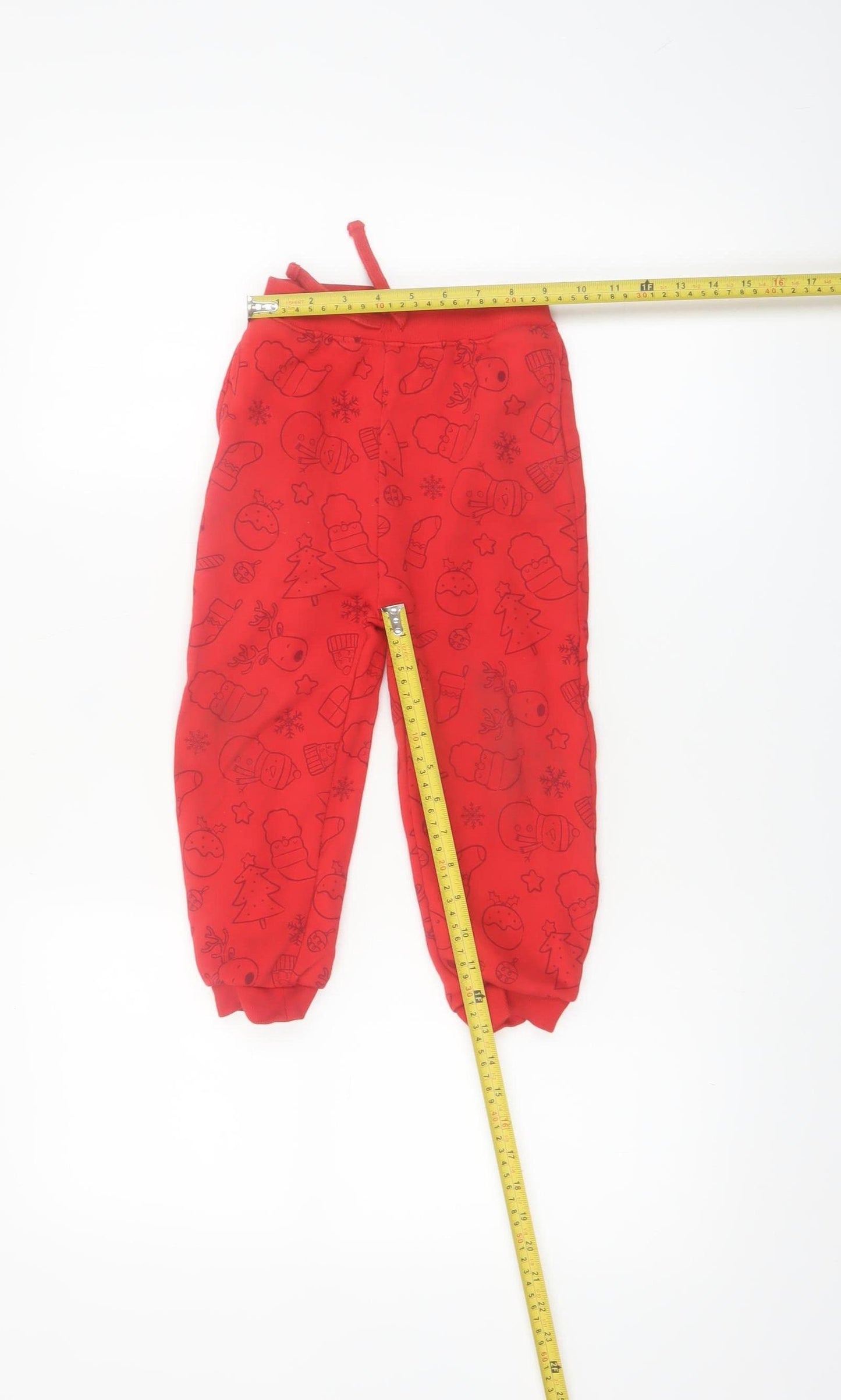 Dunnes Stores Boys Red Christmas Jogger Trousers 3-4 Years Cotton Blend