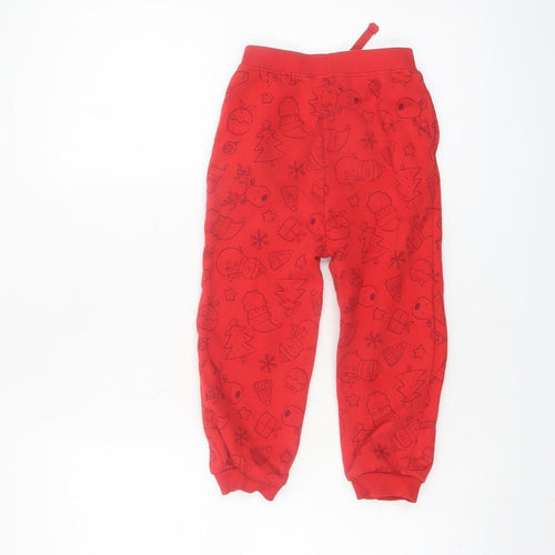 Dunnes Stores Boys Red Christmas Jogger Trousers 3-4 Years Cotton Blend