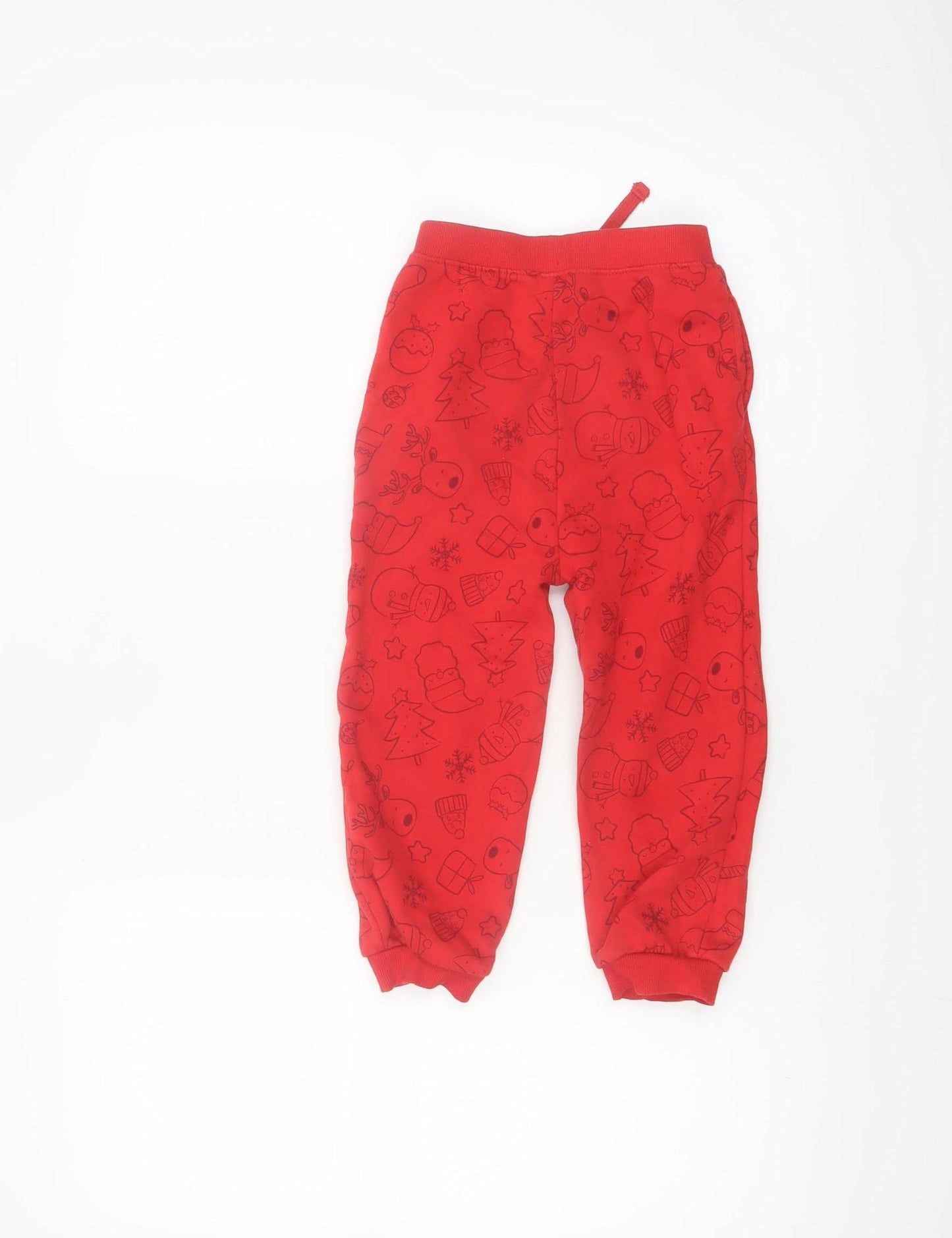 Dunnes Stores Boys Red Christmas Jogger Trousers 3-4 Years Cotton Blend
