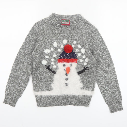 Christmas Shop Boys Grey Knitted Snowman Ugly Jumper 7-8 Years Winter Sweater