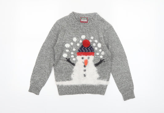 Christmas Shop Boys Grey Knitted Snowman Ugly Jumper 7-8 Years Winter Sweater