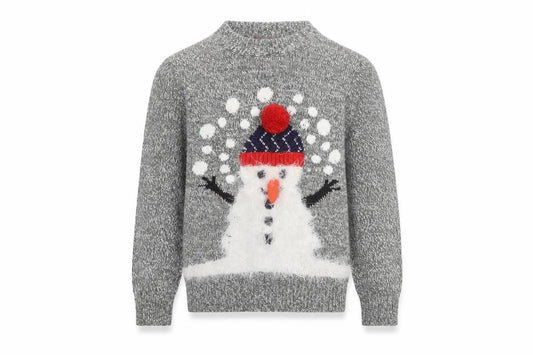 Christmas Shop Boys Grey Knitted Snowman Ugly Jumper 7-8 Years Winter Sweater