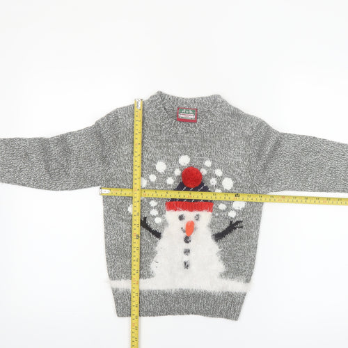 Christmas Shop Boys Grey Knitted Snowman Ugly Jumper 7-8 Years Winter Sweater