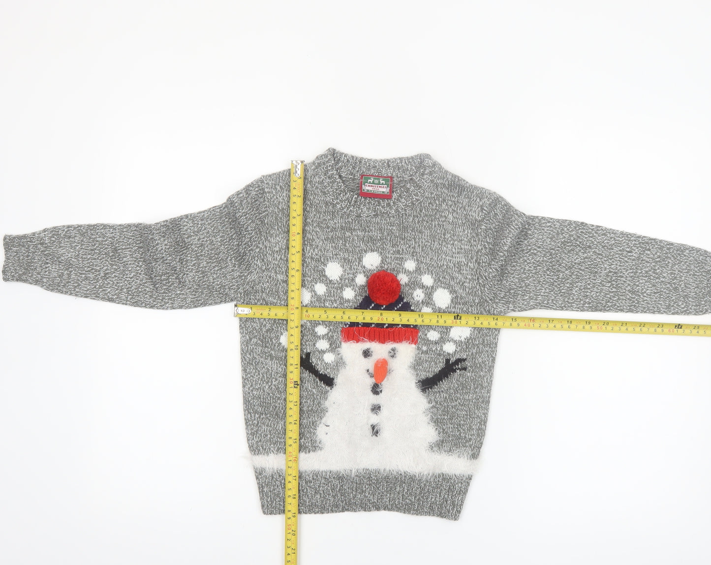 Christmas Shop Boys Grey Knitted Snowman Ugly Jumper 7-8 Years Winter Sweater