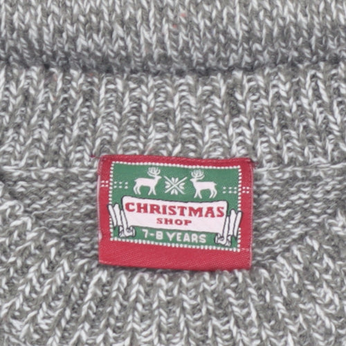 Christmas Shop Boys Grey Knitted Snowman Ugly Jumper 7-8 Years Winter Sweater