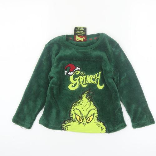 Primark Boys Green The Grinch Fleece Long Sleeve Pyjama Top 3-4 Years