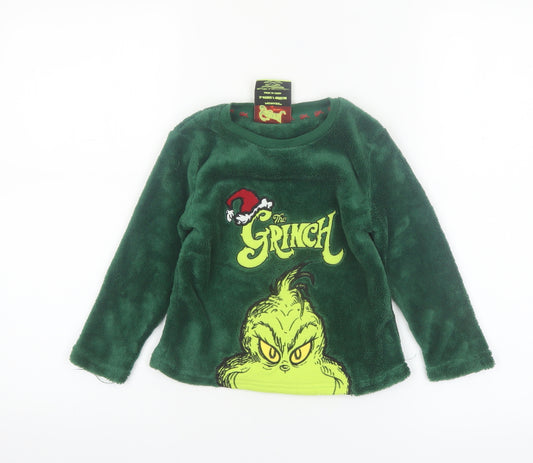 Primark Boys Green The Grinch Fleece Long Sleeve Pyjama Top 3-4 Years