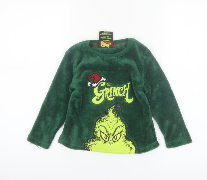 Primark Boys Green The Grinch Fleece Long Sleeve Pyjama Top 3-4 Years
