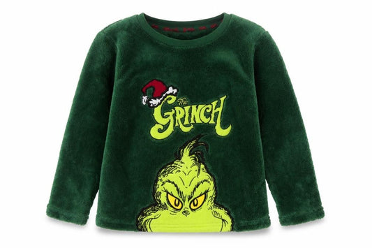 Primark Boys Green The Grinch Fleece Long Sleeve Pyjama Top 3-4 Years