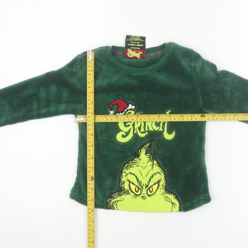 Primark Boys Green The Grinch Fleece Long Sleeve Pyjama Top 3-4 Years