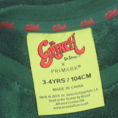 Primark Boys Green The Grinch Fleece Long Sleeve Pyjama Top 3-4 Years