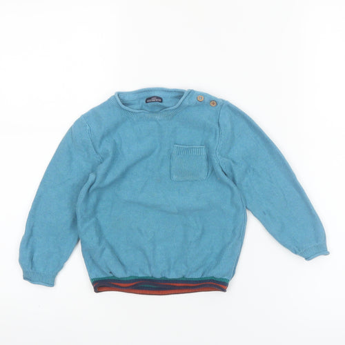 Next Boys Blue Cotton Crew Neck Jumper 2-3 Years Star Elbow Detail