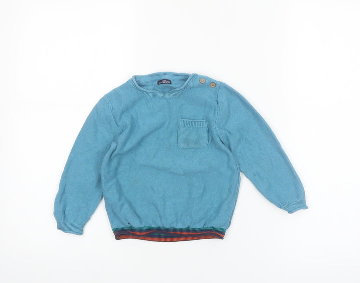 Next Boys Blue Cotton Crew Neck Jumper 2-3 Years Star Elbow Detail