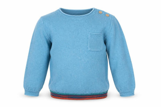 Next Boys Blue Cotton Crew Neck Jumper 2-3 Years Star Elbow Detail
