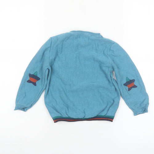 Next Boys Blue Cotton Crew Neck Jumper 2-3 Years Star Elbow Detail