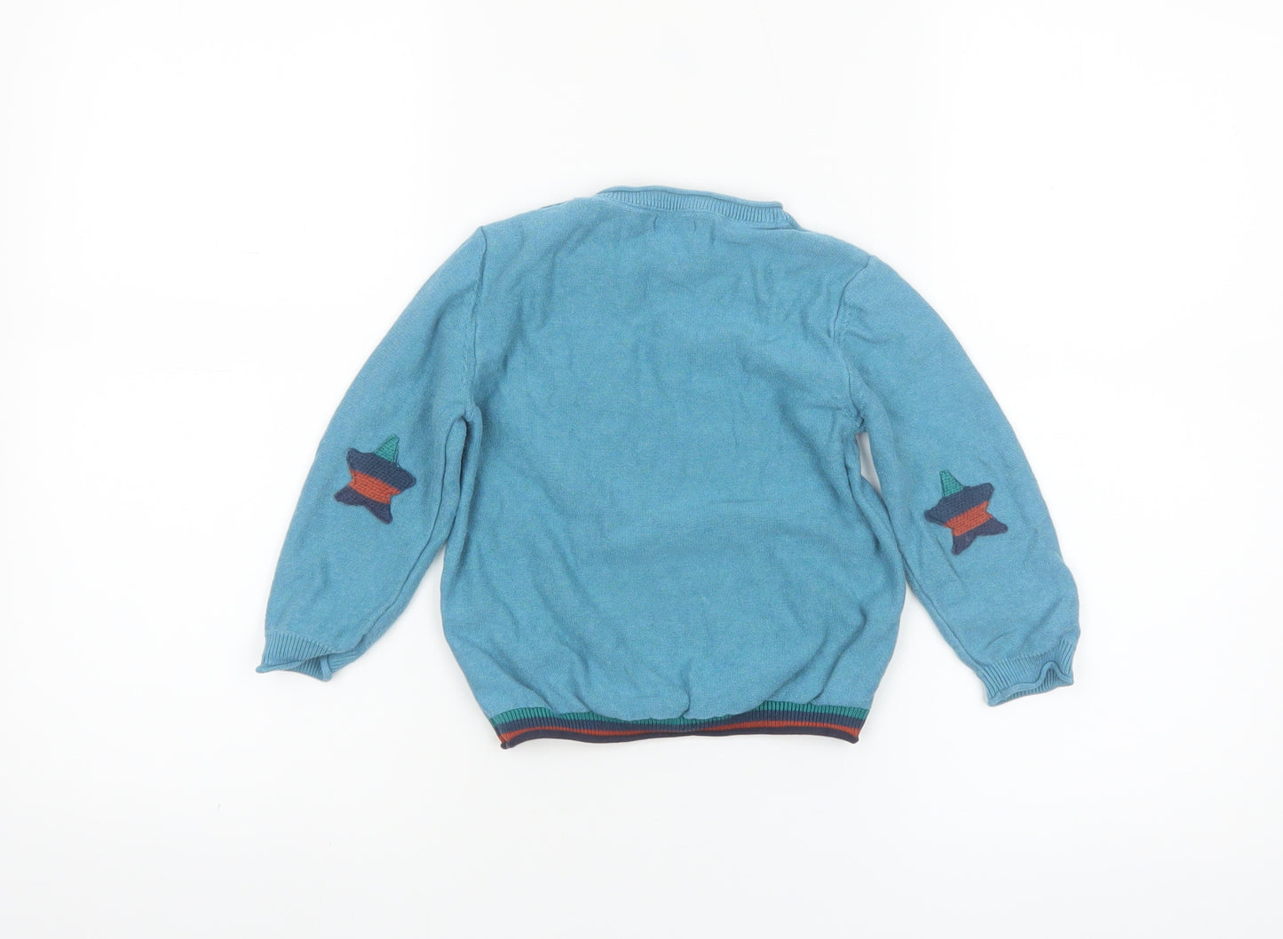 Next Boys Blue Cotton Crew Neck Jumper 2-3 Years Star Elbow Detail