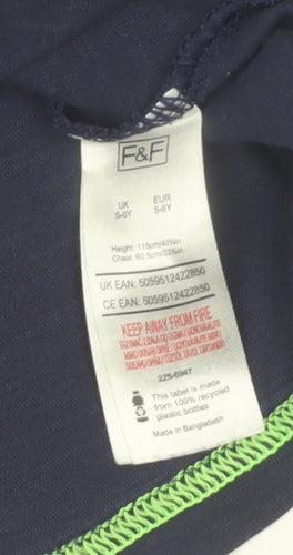 F&F Boys Blue Long Sleeve Dinosaur T-Shirt 5-6 Years Cotton