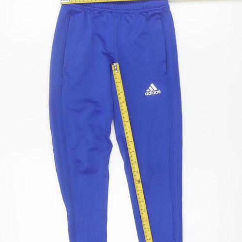 Adidas Boys Blue Jogger Trousers Size 7 Years Polyester Sportswear