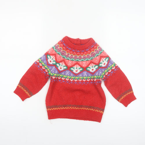 Dunnes Stores Girls Red Fair Isle Christmas Jumper 2-3 Years Acrylic Blend