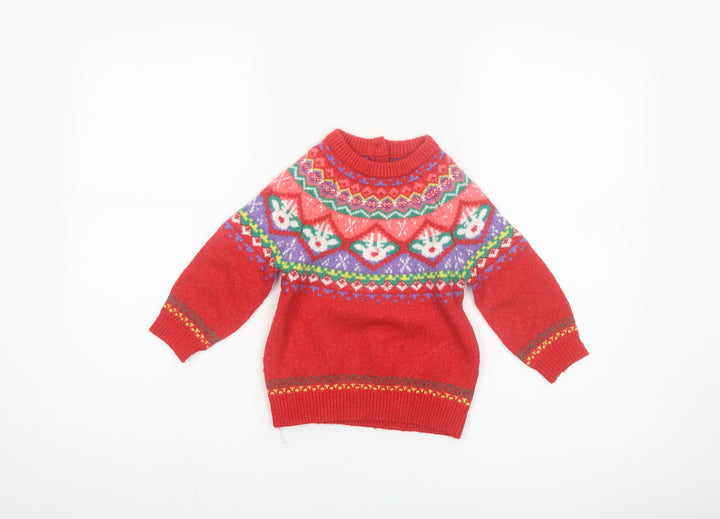 Dunnes Stores Girls Red Fair Isle Christmas Jumper 2-3 Years Acrylic Blend