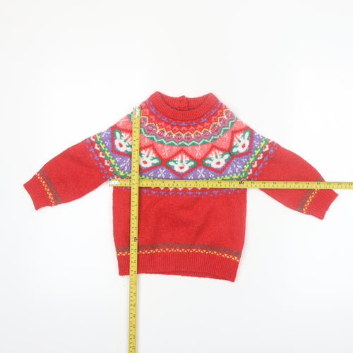 Dunnes Stores Girls Red Fair Isle Christmas Jumper 2-3 Years Acrylic Blend