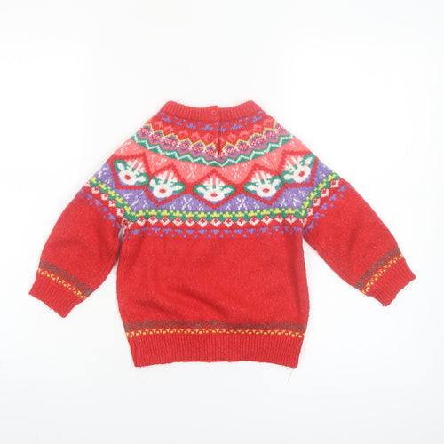 Dunnes Stores Girls Red Fair Isle Christmas Jumper 2-3 Years Acrylic Blend