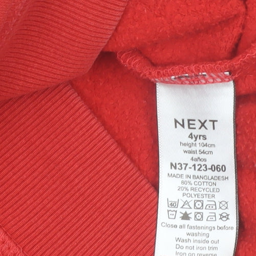 Next Boys Red Full Zip Hoodie 4 Years Cotton Blend Casual Hooded Top
