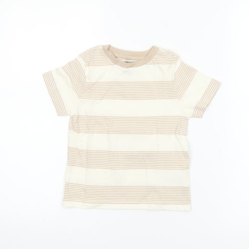 F&F Boys Beige Striped Short Sleeve Cotton T-Shirt 2-3 Years