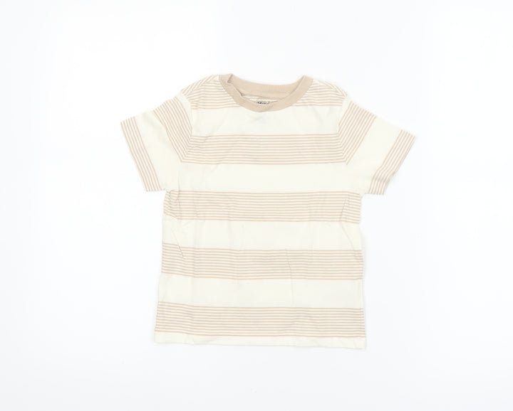 F&F Boys Beige Striped Short Sleeve Cotton T-Shirt 2-3 Years