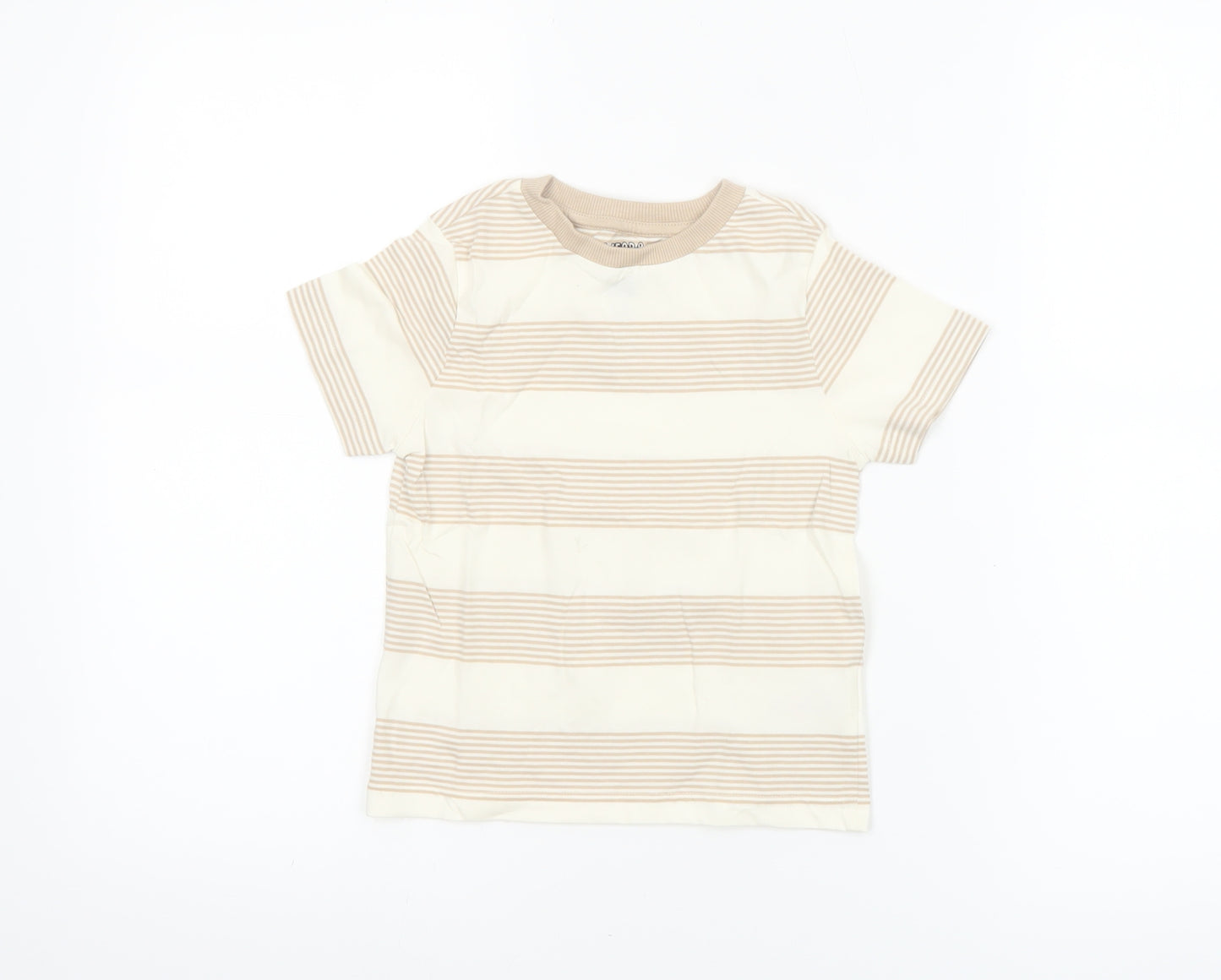 F&F Boys Beige Striped Short Sleeve Cotton T-Shirt 2-3 Years