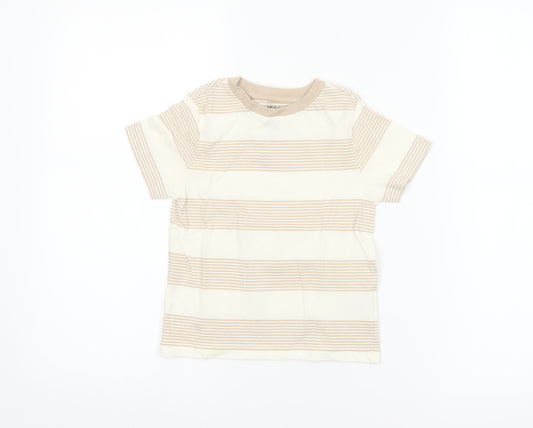 F&F Boys Beige Striped Short Sleeve Cotton T-Shirt 2-3 Years