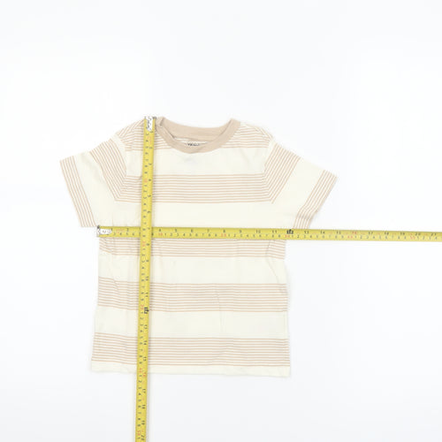 F&F Boys Beige Striped Short Sleeve Cotton T-Shirt 2-3 Years