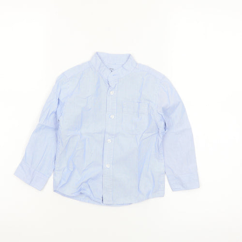 Mini Rebel Boys Blue Striped Long Sleeve Cotton Button-Up Shirt 24 Months