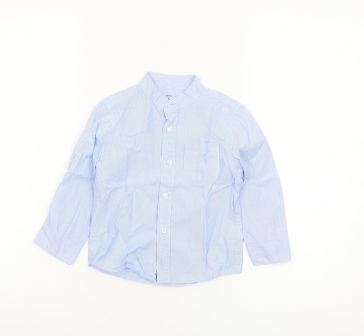 Mini Rebel Boys Blue Striped Long Sleeve Cotton Button-Up Shirt 24 Months