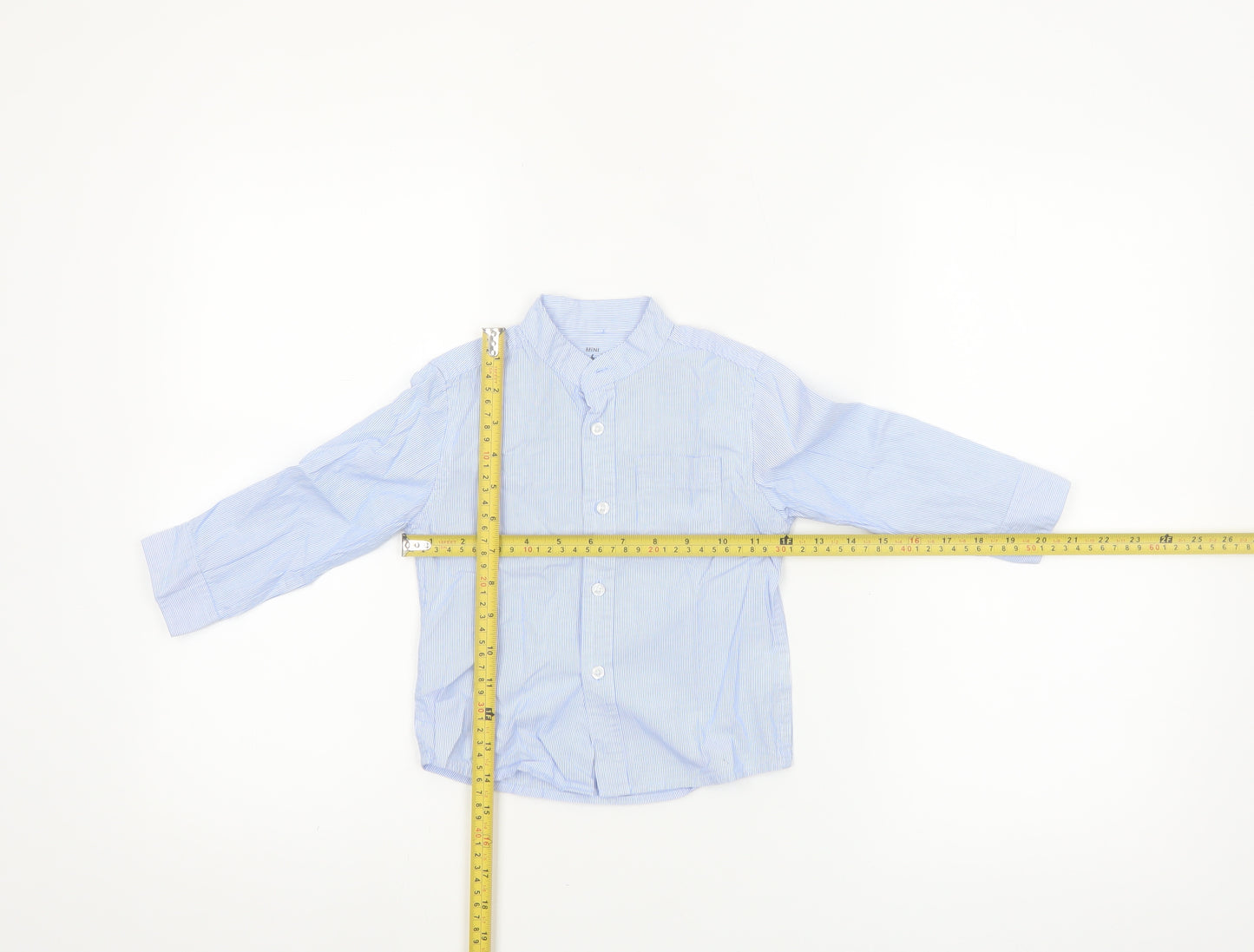 Mini Rebel Boys Blue Striped Long Sleeve Cotton Button-Up Shirt 24 Months