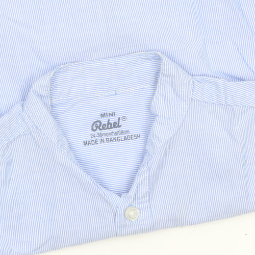 Mini Rebel Boys Blue Striped Long Sleeve Cotton Button-Up Shirt 24 Months