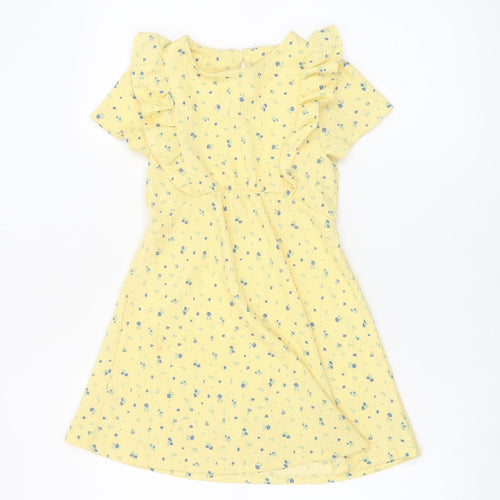 Dunnes Stores Girls Yellow Floral Ruffle A-Line Dress 5-6 Years