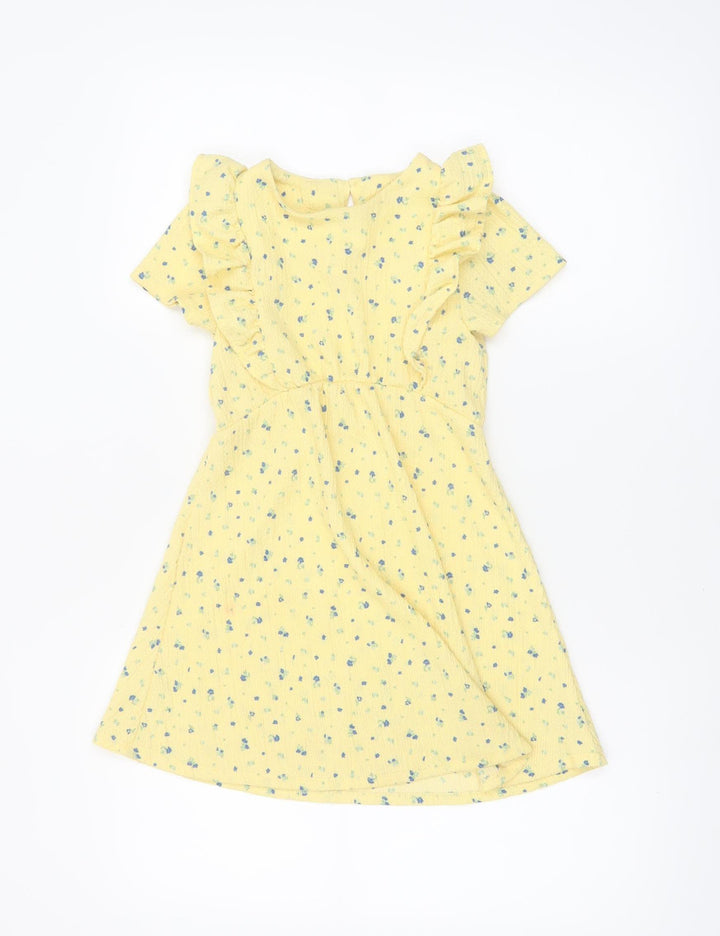 Dunnes Stores Girls Yellow Floral Ruffle A-Line Dress 5-6 Years