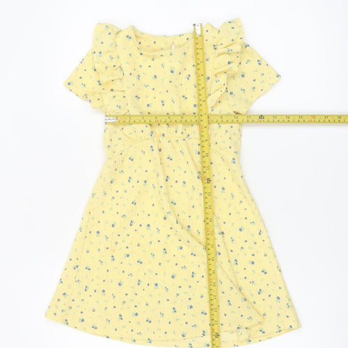 Dunnes Stores Girls Yellow Floral Ruffle A-Line Dress 5-6 Years