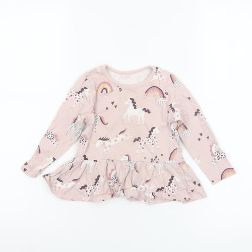 George Girls Pink Unicorn Long Sleeve Cotton T-Shirt 18-24 Months