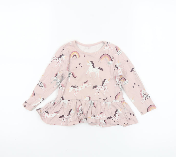 George Girls Pink Unicorn Long Sleeve Cotton T-Shirt 18-24 Months