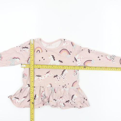 George Girls Pink Unicorn Long Sleeve Cotton T-Shirt 18-24 Months